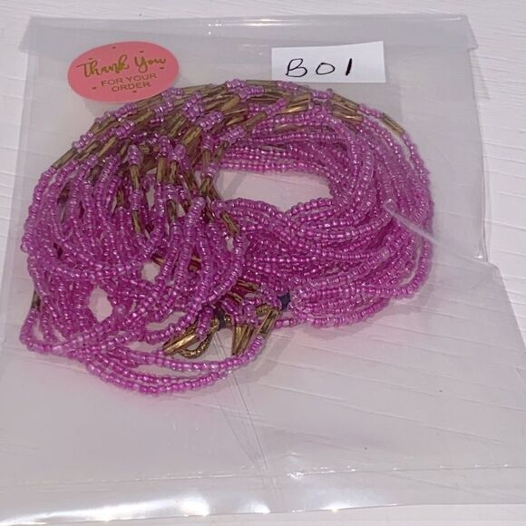 Vintage Pink and Gold Beaded Necklace 15" Hang Length 6 Strand - Picture 6 of 6